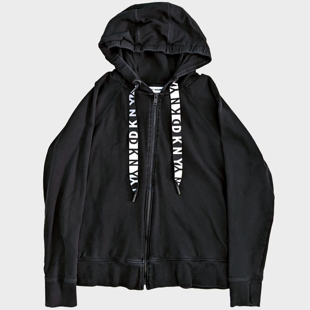 DKNY Sport Hoodie Jacket Womens M Black Athleisure Activewear Minimalist Neutral